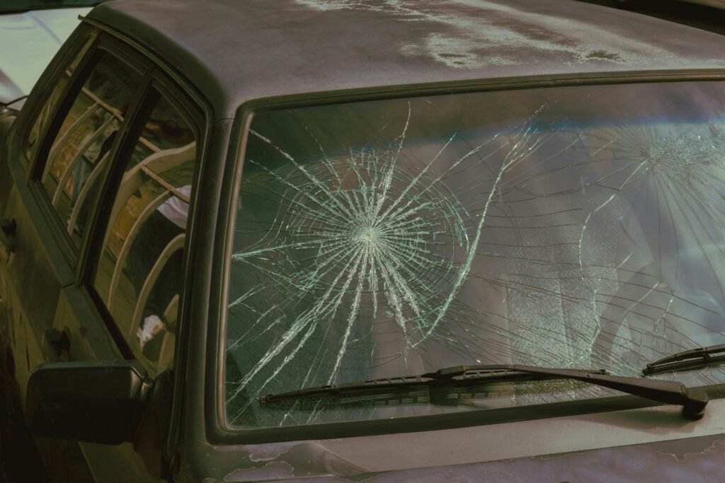 car with a broken windshield