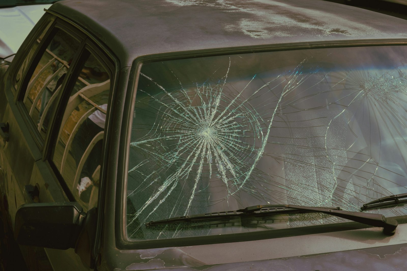 car with a broken windshield