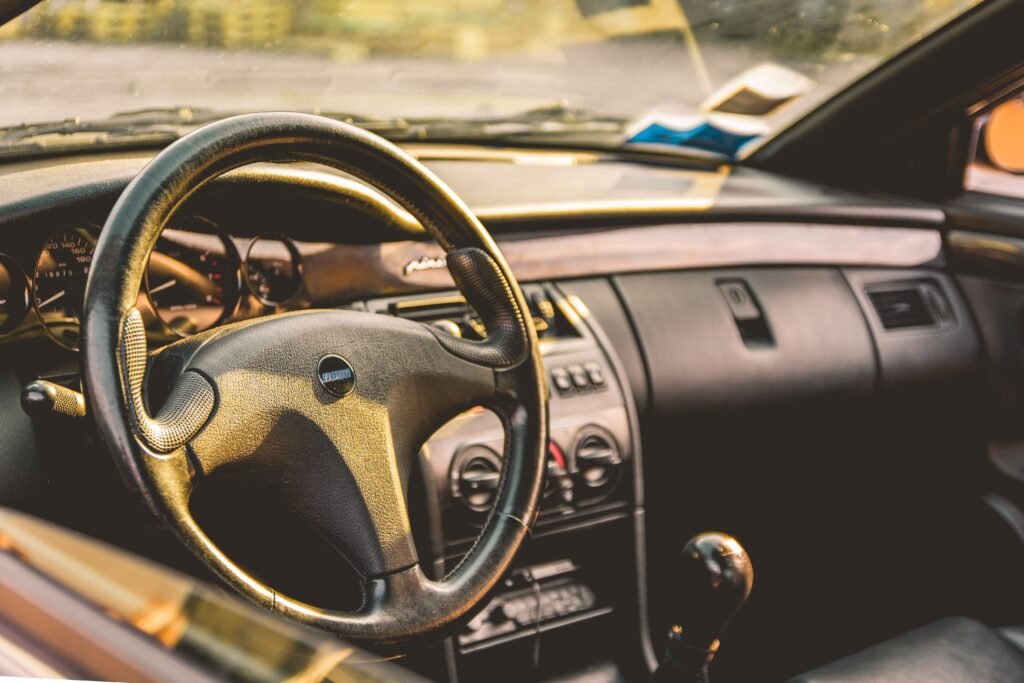 Steering wheel in car